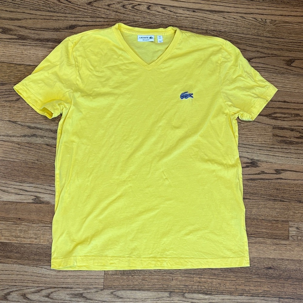Lacoste Yellow V-Neck Short Sleeve Tee XL/6